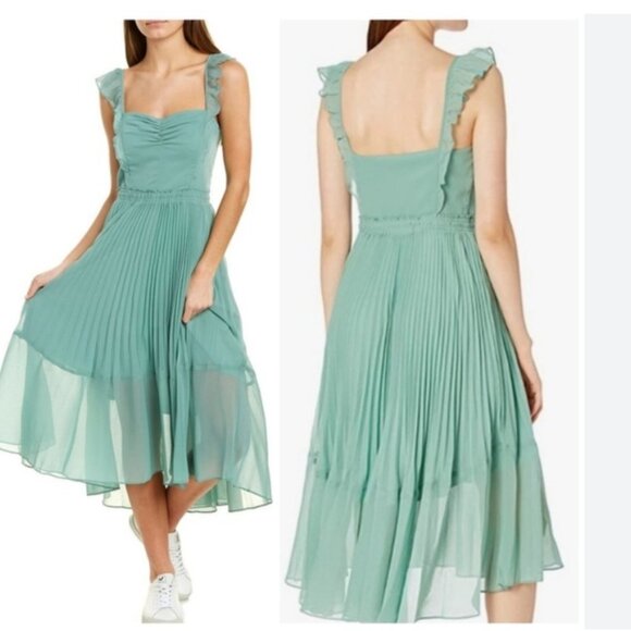 Club Monaco Dresses & Skirts - CLUB MONACO SAGE GREEN CHIFFON PLEATED MAXI PEASANT DRESS - 12